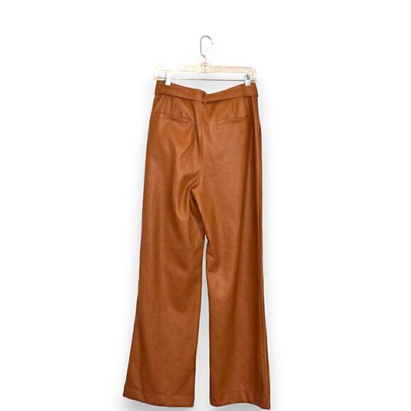 7 For All Mankind Wide Leg High Rise Faux Leather Cognac Carmel Pants Size M - Picture 2 of 11
